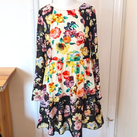 Asos Style London Patchwork Colorblock Floral Long Sleeve Dress - New, NWT - Picture 1 of 16